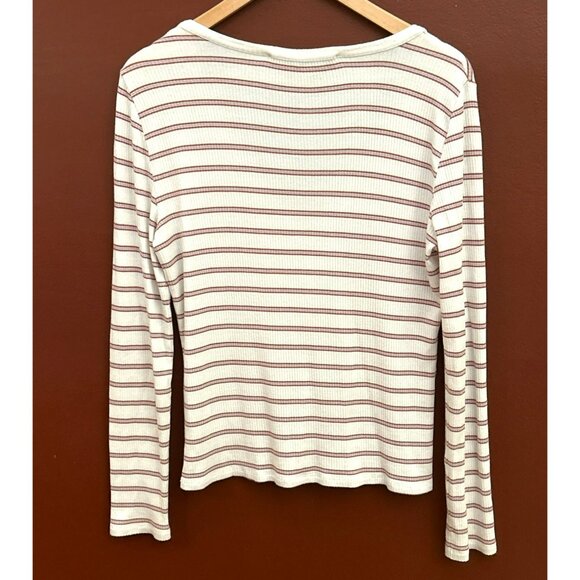 Veronica Beard Jeans Women's White Red Tal Stripe Henley Top Size Large Casual - Picture 5 of 7